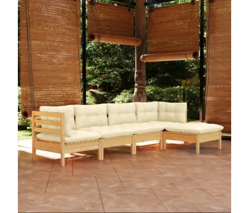 5-Daļīgs Dārza Mēbeļu Komplekts Ar Krēmkrāsas Matračiem, Priede Vidaxl