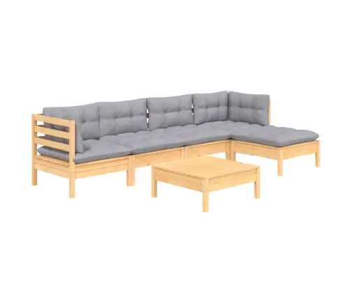 6-Daļīgs Dārza Mēbeļu Komplekts Ar Pelēkiem Matračiem, Priede Vidaxl