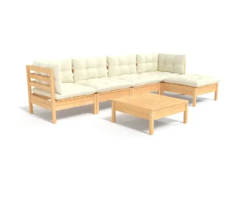 6-Osaline Aiamööbli Komplekt Kreemjate Patjadega, Männipuit