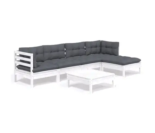 6-Daļīgs Dārza Mēbeļu Komplekts Ar Matračiem, Balta Priede Vidaxl