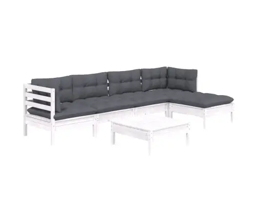 6-Daļīgs Dārza Mēbeļu Komplekts Ar Matračiem, Balta Priede Vidaxl