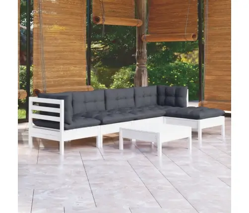 6-Daļīgs Dārza Mēbeļu Komplekts Ar Matračiem, Balta Priede Vidaxl