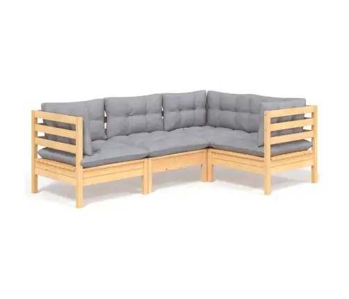 4-Daļīgs Dārza Mēbeļu Komplekts Ar Pelēkiem Matračiem, Priede Vidaxl