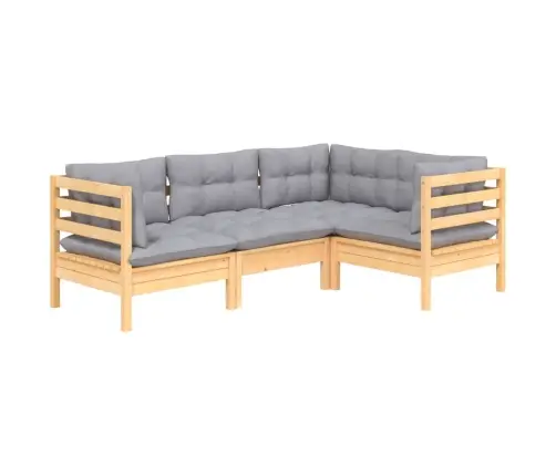 4-Daļīgs Dārza Mēbeļu Komplekts Ar Pelēkiem Matračiem, Priede Vidaxl