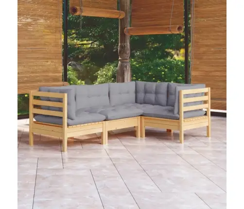 4-Daļīgs Dārza Mēbeļu Komplekts Ar Pelēkiem Matračiem, Priede Vidaxl