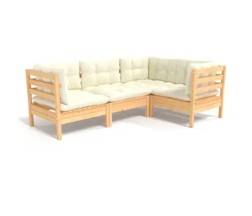 4-Daļīgs Dārza Mēbeļu Komplekts Ar Krēmkrāsas Matračiem, Priede Vidaxl