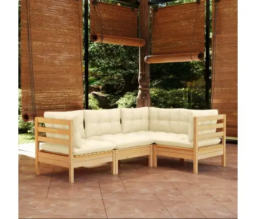 4-Daļīgs Dārza Mēbeļu Komplekts Ar Krēmkrāsas Matračiem, Priede Vidaxl