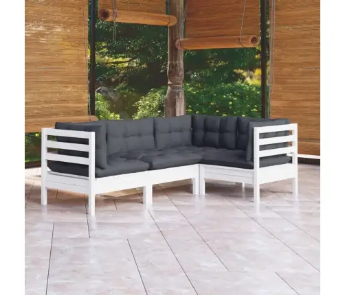 4-Daļīgs Dārza Mēbeļu Komplekts Ar Matračiem, Balta Priede Vidaxl