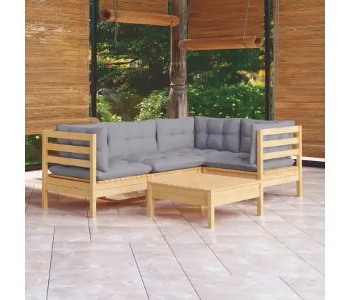 5-Daļīgs Dārza Mēbeļu Komplekts Ar Pelēkiem Matračiem, Priede Vidaxl