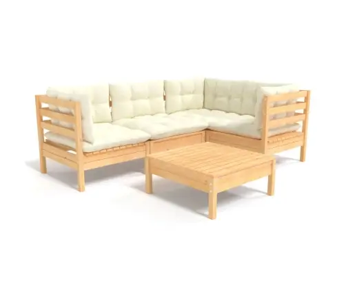 5-Daļīgs Dārza Mēbeļu Komplekts Ar Krēmkrāsas Matračiem, Priede Vidaxl