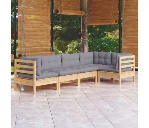 5-Daļīgs Dārza Mēbeļu Komplekts Ar Pelēkiem Matračiem, Priede Vidaxl