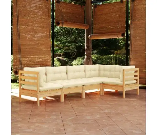 5-Daļīgs Dārza Mēbeļu Komplekts Ar Krēmkrāsas Matračiem, Priede Vidaxl