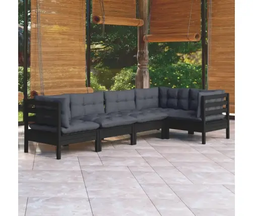 5-Daļīgs Dārza Mēbeļu Komplekts Ar Matračiem, Melna Priede Vidaxl