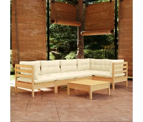 6-Daļīgs Dārza Mēbeļu Komplekts Ar Krēmkrāsas Matračiem, Priede Vidaxl