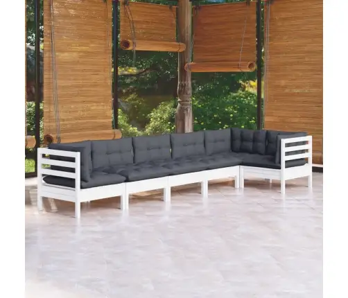 6-Daļīgs Dārza Mēbeļu Komplekts Ar Matračiem, Balta Priede Vidaxl