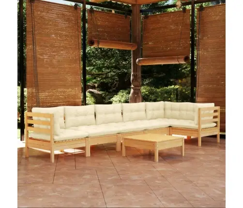 7-Daļīgs Dārza Mēbeļu Komplekts Ar Krēmkrāsas Matračiem, Priede Vidaxl