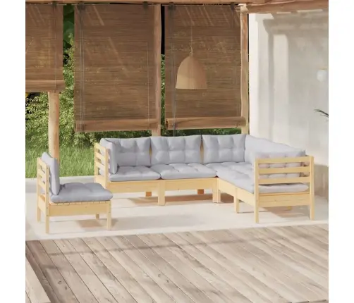 5-Daļīgs Dārza Mēbeļu Komplekts Ar Pelēkiem Matračiem, Priede Vidaxl