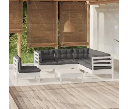 6-Daļīgs Dārza Mēbeļu Komplekts Ar Matračiem, Balta Priede Vidaxl