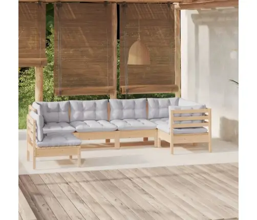 6-Osaline Aiamööbli Komplekt Hallide Patjadega, Männipuit