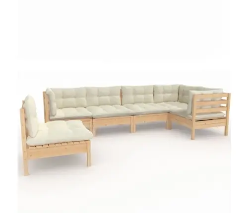 6-Daļīgs Dārza Mēbeļu Komplekts Ar Krēmkrāsas Matračiem, Priede Vidaxl