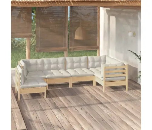 6-Daļīgs Dārza Mēbeļu Komplekts Ar Krēmkrāsas Matračiem, Priede Vidaxl