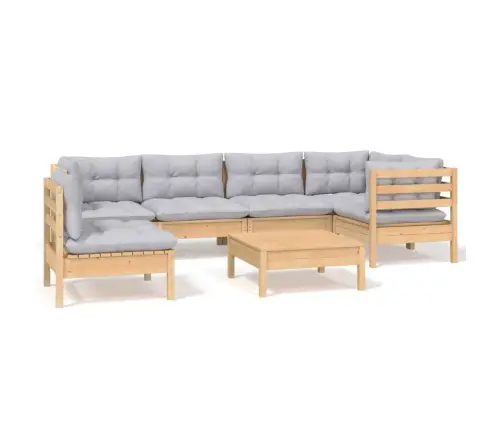 Sodo Komplektas Su Pilkomis Pagalvėmis, 7 Dalių, Pušis