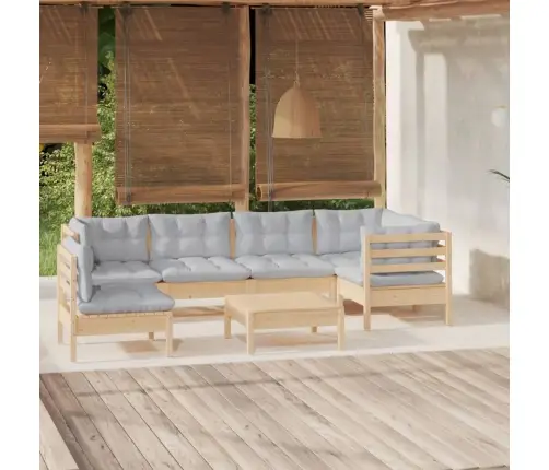 Sodo Komplektas Su Pilkomis Pagalvėmis, 7 Dalių, Pušis