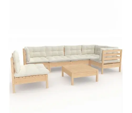 7-Daļīgs Dārza Mēbeļu Komplekts Ar Krēmkrāsas Matračiem, Priede Vidaxl