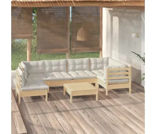 7-Daļīgs Dārza Mēbeļu Komplekts Ar Krēmkrāsas Matračiem, Priede Vidaxl