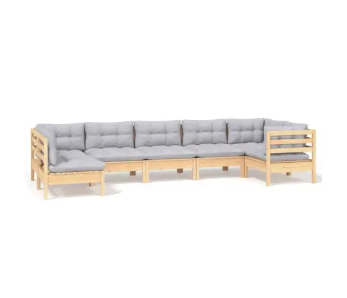 7-Osaline Aiamööbli Komplekt Hallide Patjadega, Männipuit