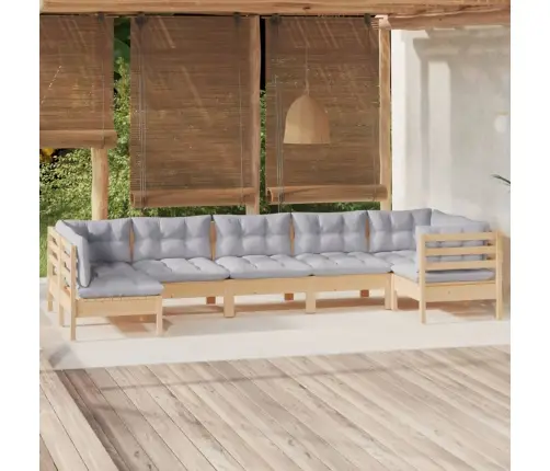 7-Osaline Aiamööbli Komplekt Hallide Patjadega, Männipuit