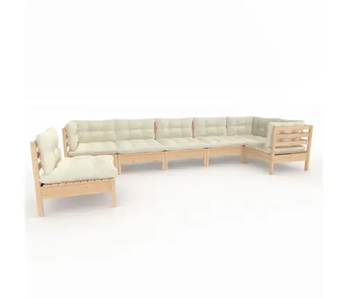 7-Daļīgs Dārza Mēbeļu Komplekts Ar Krēmkrāsas Matračiem, Priede Vidaxl