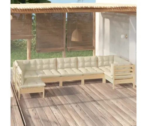 7-Daļīgs Dārza Mēbeļu Komplekts Ar Krēmkrāsas Matračiem, Priede Vidaxl