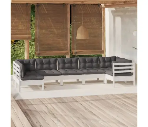 7-Osaline Aiamööbli Komplekt Istmepatjadega, Valge, Männipuit