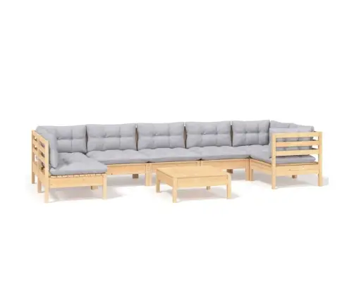 8-Osaline Aiamööbli Komplekt Hallide Patjadega, Männipuit