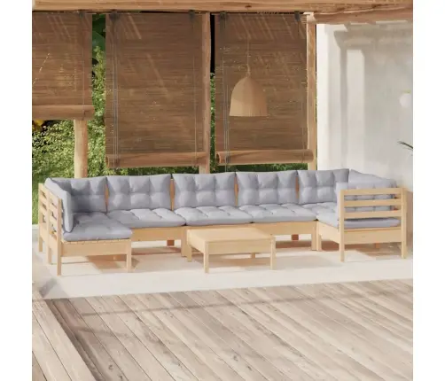 8-Osaline Aiamööbli Komplekt Hallide Patjadega, Männipuit