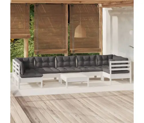 8-Osaline Aiamööbli Komplekt Istmepatjadega, Valge, Männipuit