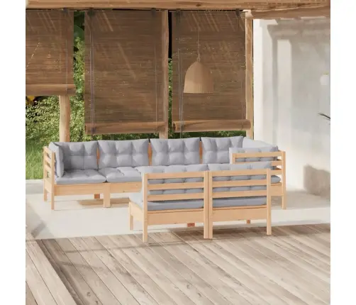 7-Osaline Aiamööbli Komplekt Hallide Patjadega, Männipuit