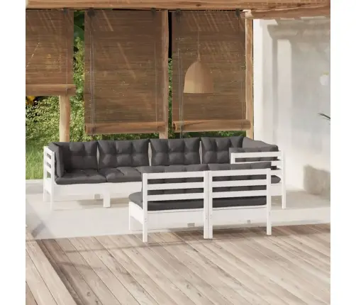 7-Osaline Aiamööbli Komplekt Istmepatjadega, Valge, Männipuit