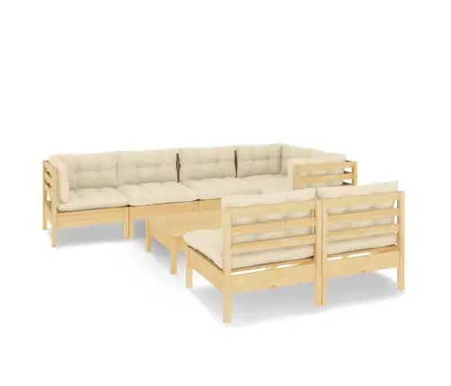 8-Daļīgs Dārza Mēbeļu Komplekts Ar Krēmkrāsas Matračiem, Priede Vidaxl