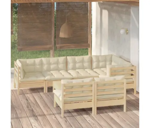 8-Daļīgs Dārza Mēbeļu Komplekts Ar Krēmkrāsas Matračiem, Priede Vidaxl