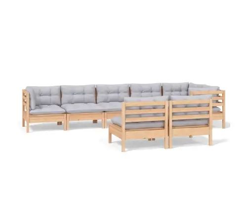 Sodo Komplektas Su Pilkomis Pagalvėmis, 8 Dalių, Pušis