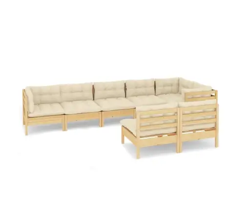 8-Daļīgs Dārza Mēbeļu Komplekts Ar Krēmkrāsas Matračiem, Priede Vidaxl