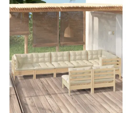 8-Daļīgs Dārza Mēbeļu Komplekts Ar Krēmkrāsas Matračiem, Priede Vidaxl