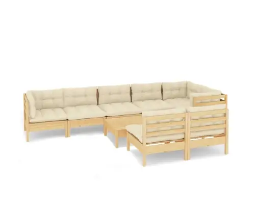 9-Daļīgs Dārza Mēbeļu Komplekts Ar Krēmkrāsas Matračiem, Priede Vidaxl