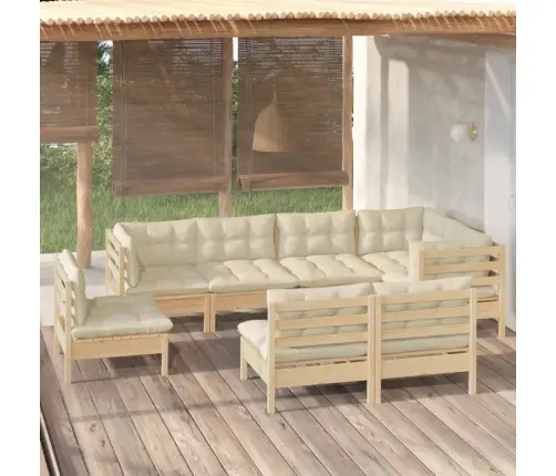 8-Daļīgs Dārza Mēbeļu Komplekts Ar Krēmkrāsas Matračiem, Priede Vidaxl