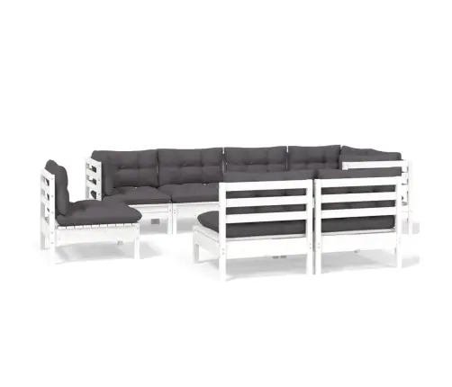 Sodo Komplektas Su Pagalvėmis, 8 Dalių, Baltas, Pušies Masyvas