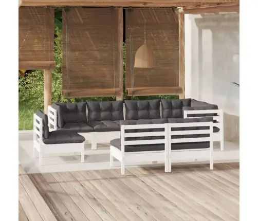 Sodo Komplektas Su Pagalvėmis, 8 Dalių, Baltas, Pušies Masyvas