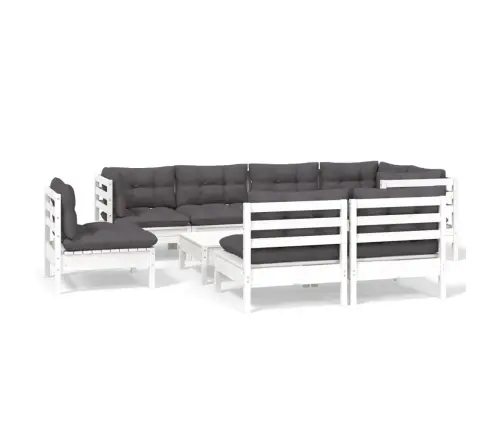 9-Daļīgs Dārza Mēbeļu Komplekts Ar Matračiem, Balta Priede Vidaxl