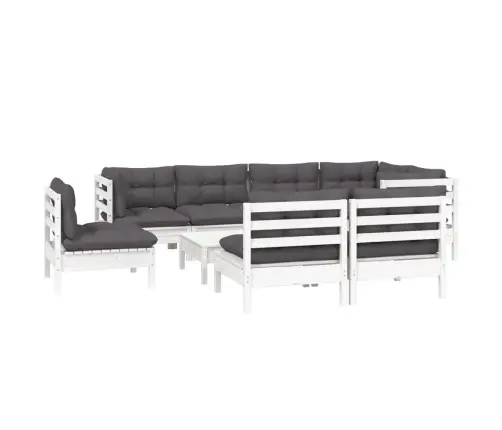 9-Daļīgs Dārza Mēbeļu Komplekts Ar Matračiem, Balta Priede Vidaxl